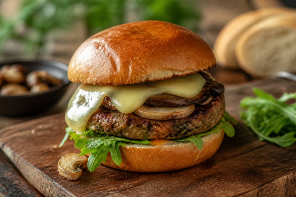 Le burger végétarien aux champignons grillés et au comté